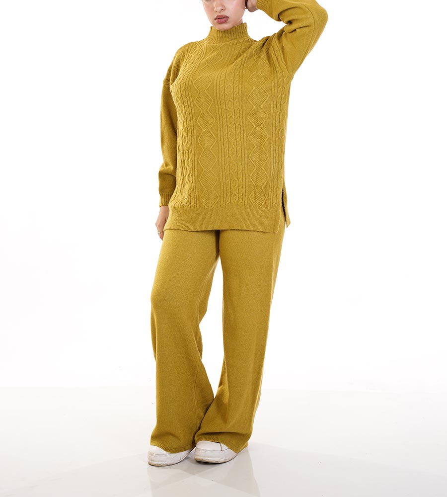 High-Neck Braided Knit Suit