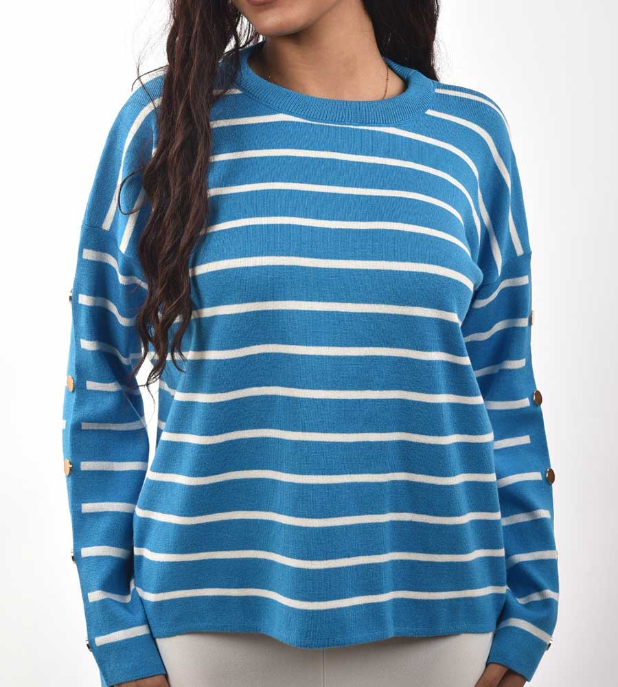Knitted pullover with fine stripes