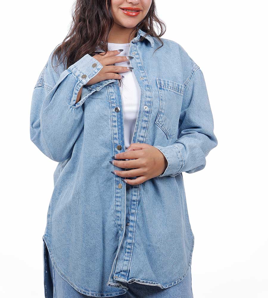 Long denim shirt 1 pocket