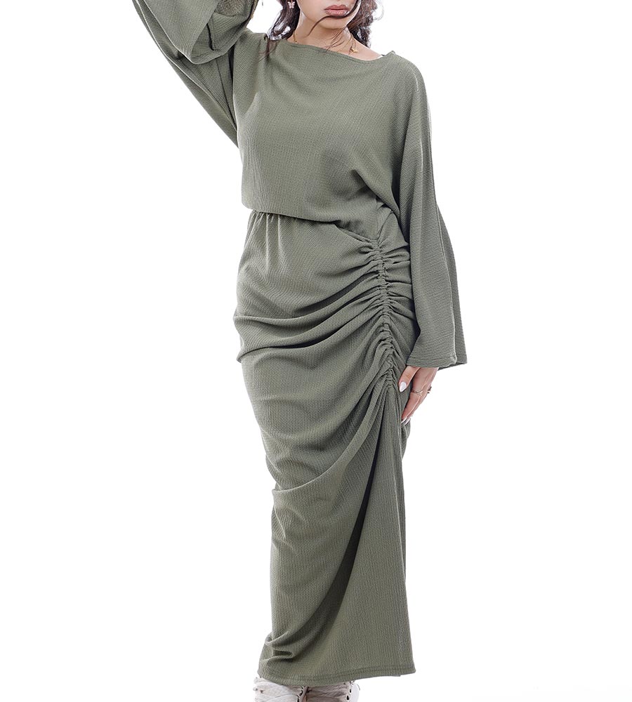 Ribbed Dress with Side Drawstring