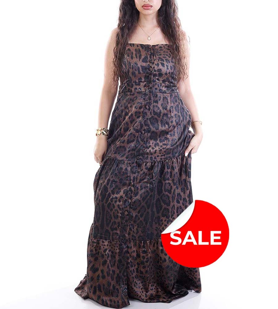 Escape Tiger Print Satin Dress with Straps