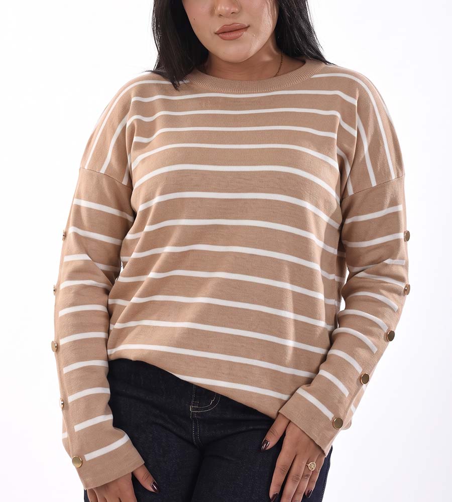 Striped Pullover With Sleeve Buttons