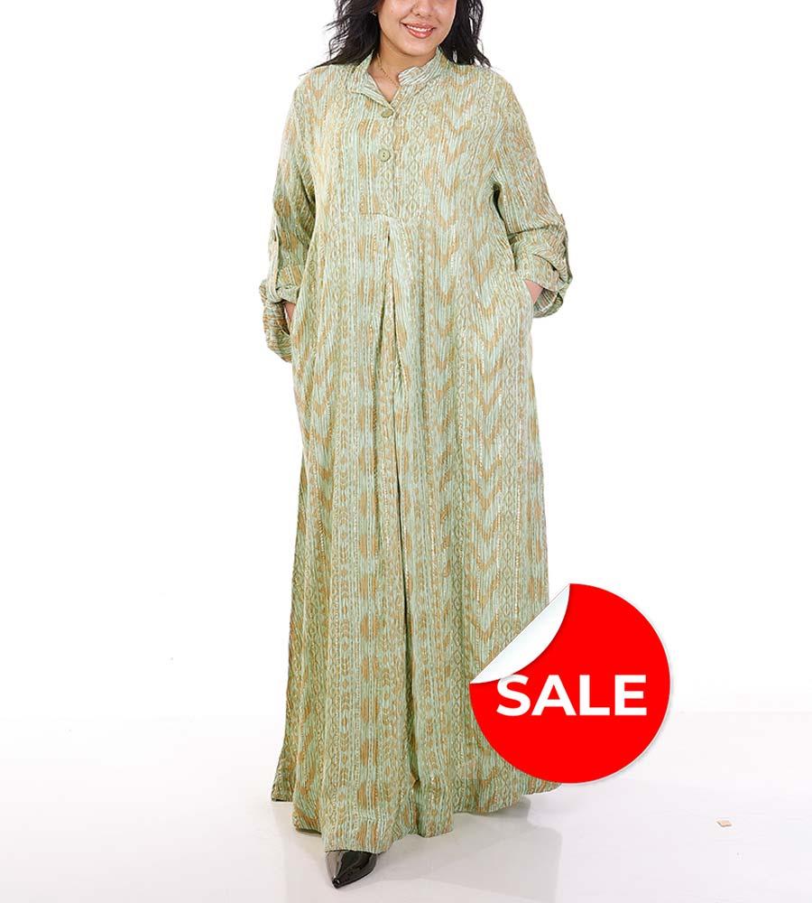 Dilvin Green Dress with Shimmering Gold Embroidery