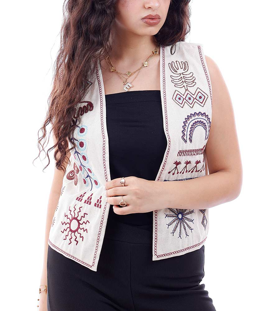 Slim Linen Embroidered Vest