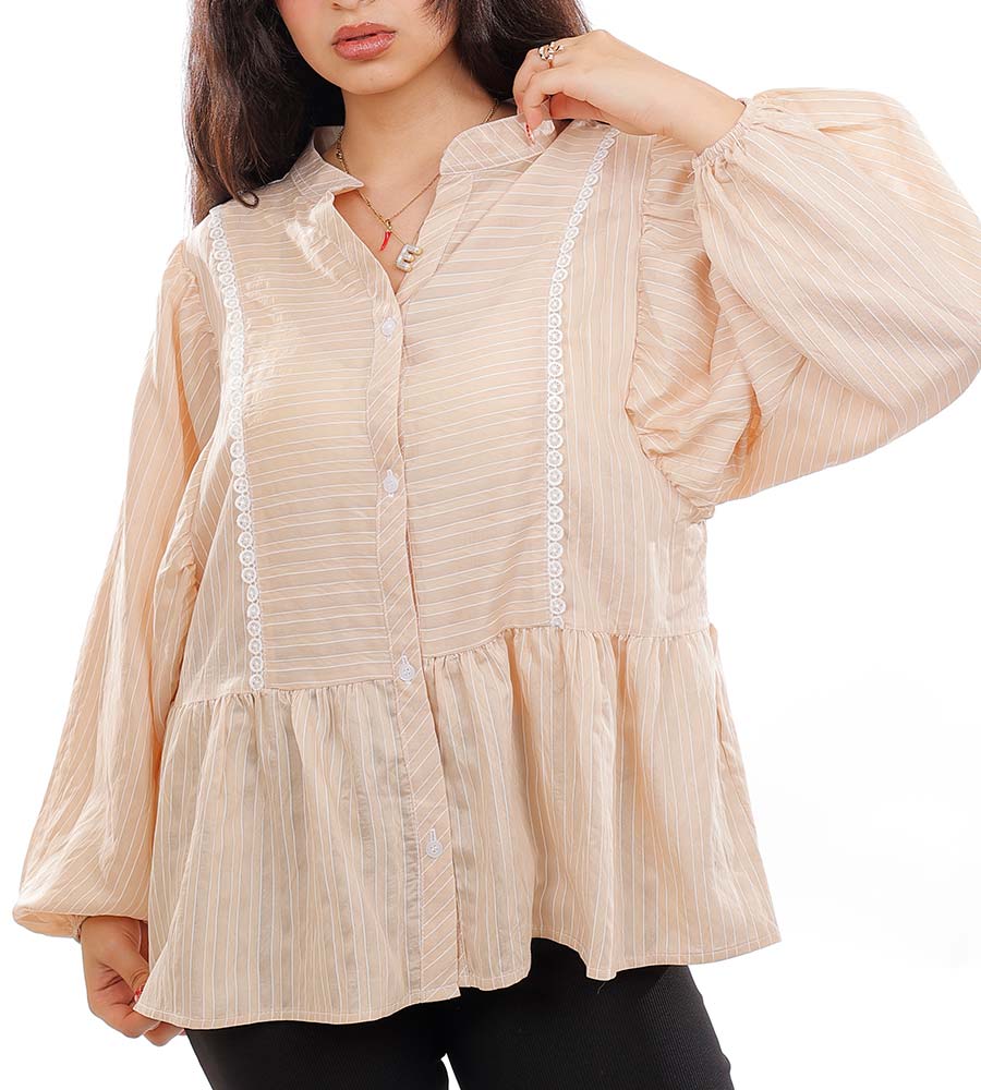 Button-front stripped blouse