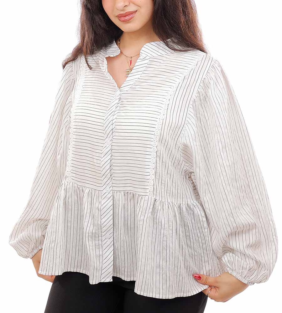 Button-front stripped blouse