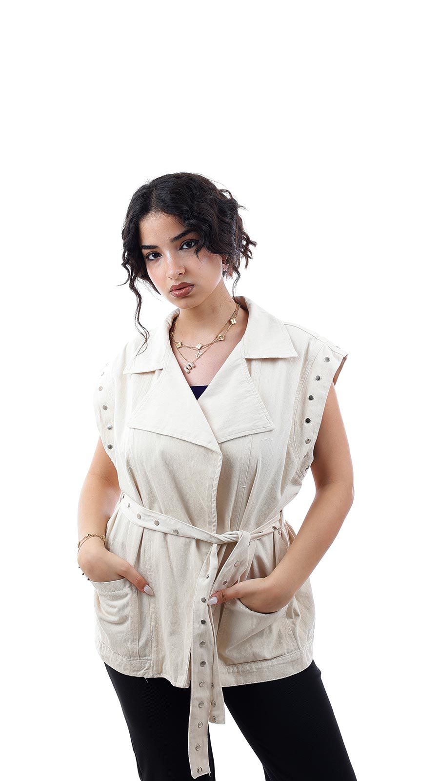 Gabardine Vest With Belt