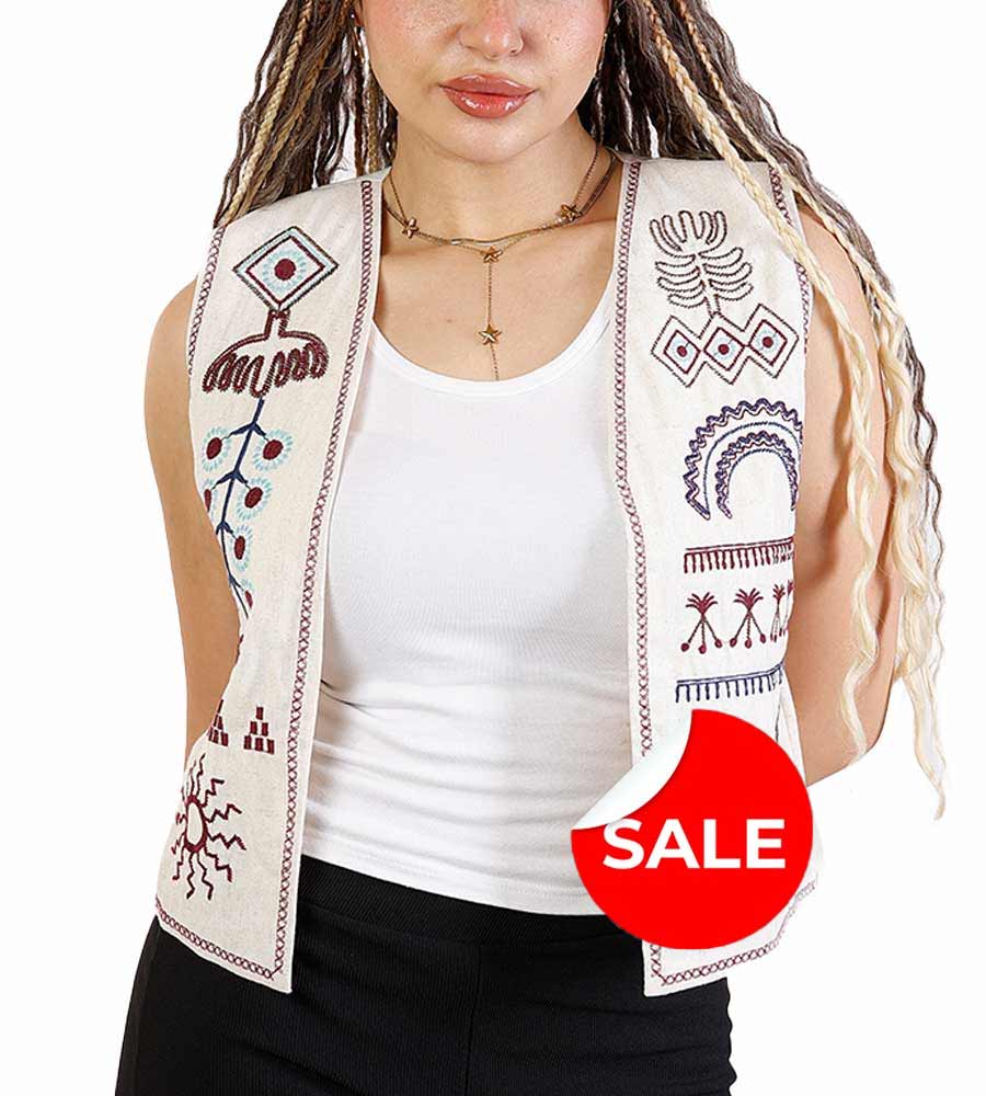 Slim Linen Embroidered Vest