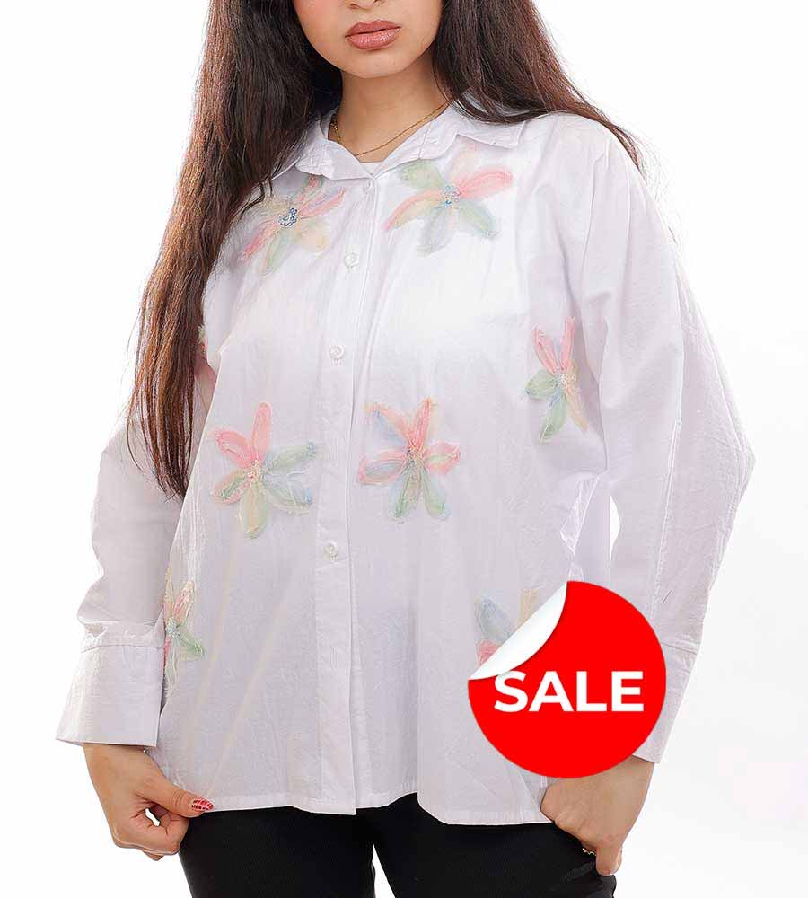 Oversized Embroidered Roses Shirt
