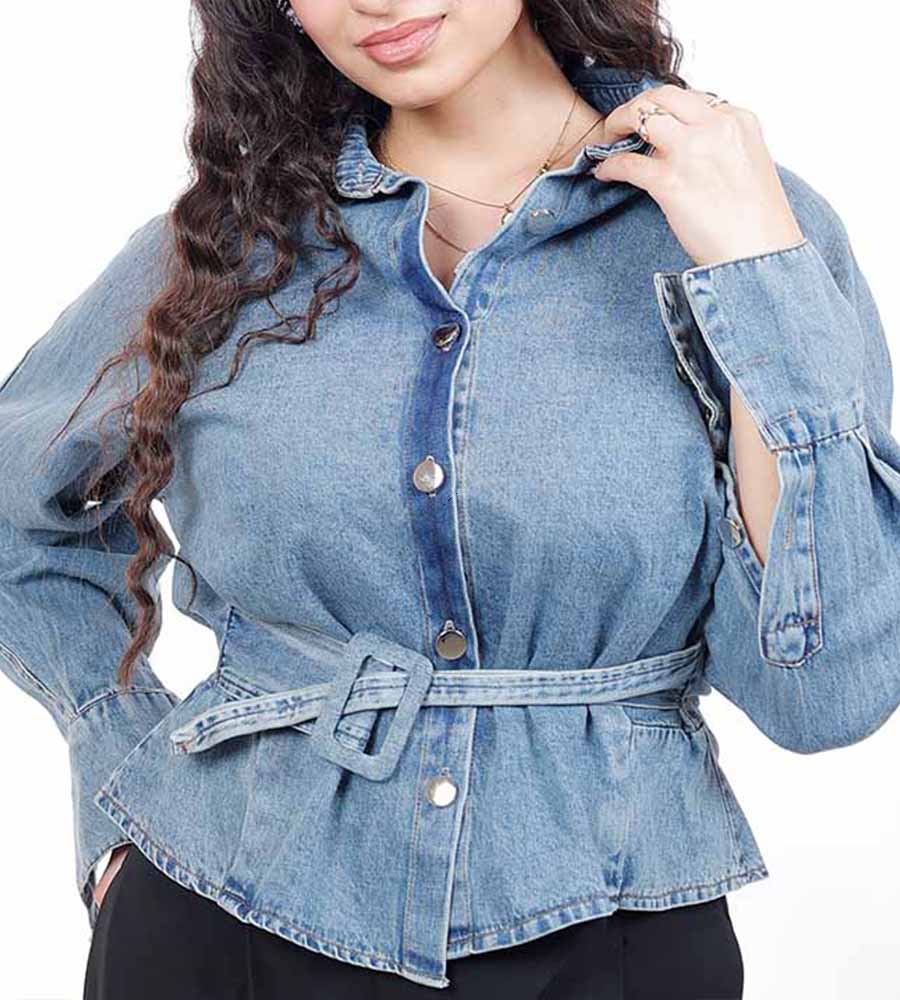 Denim blouse with belt
