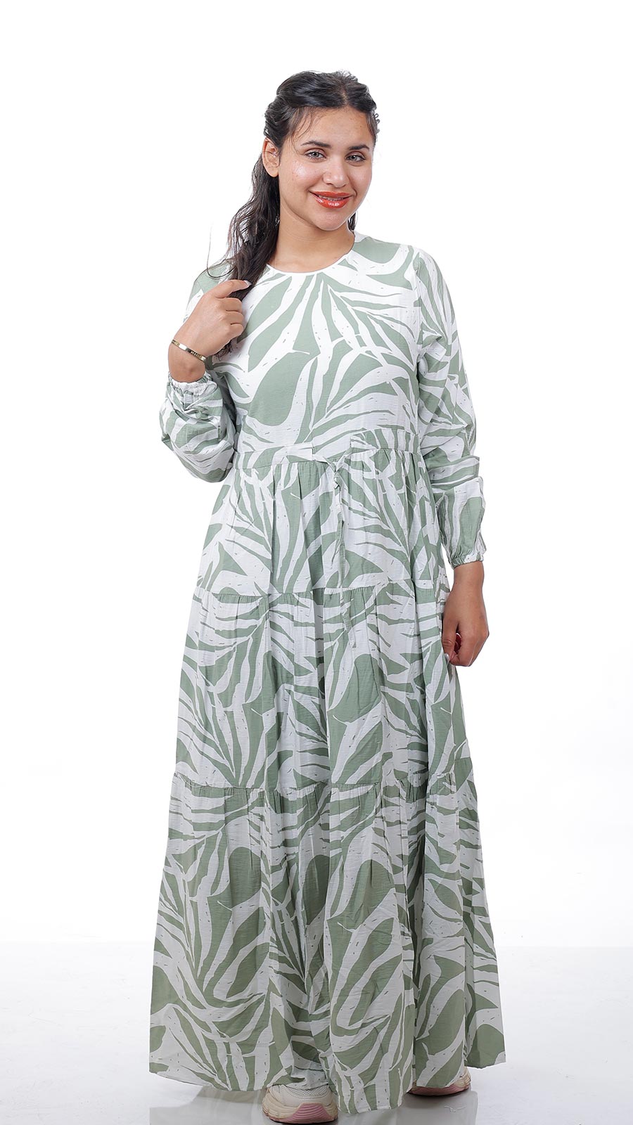 white and green floral dress