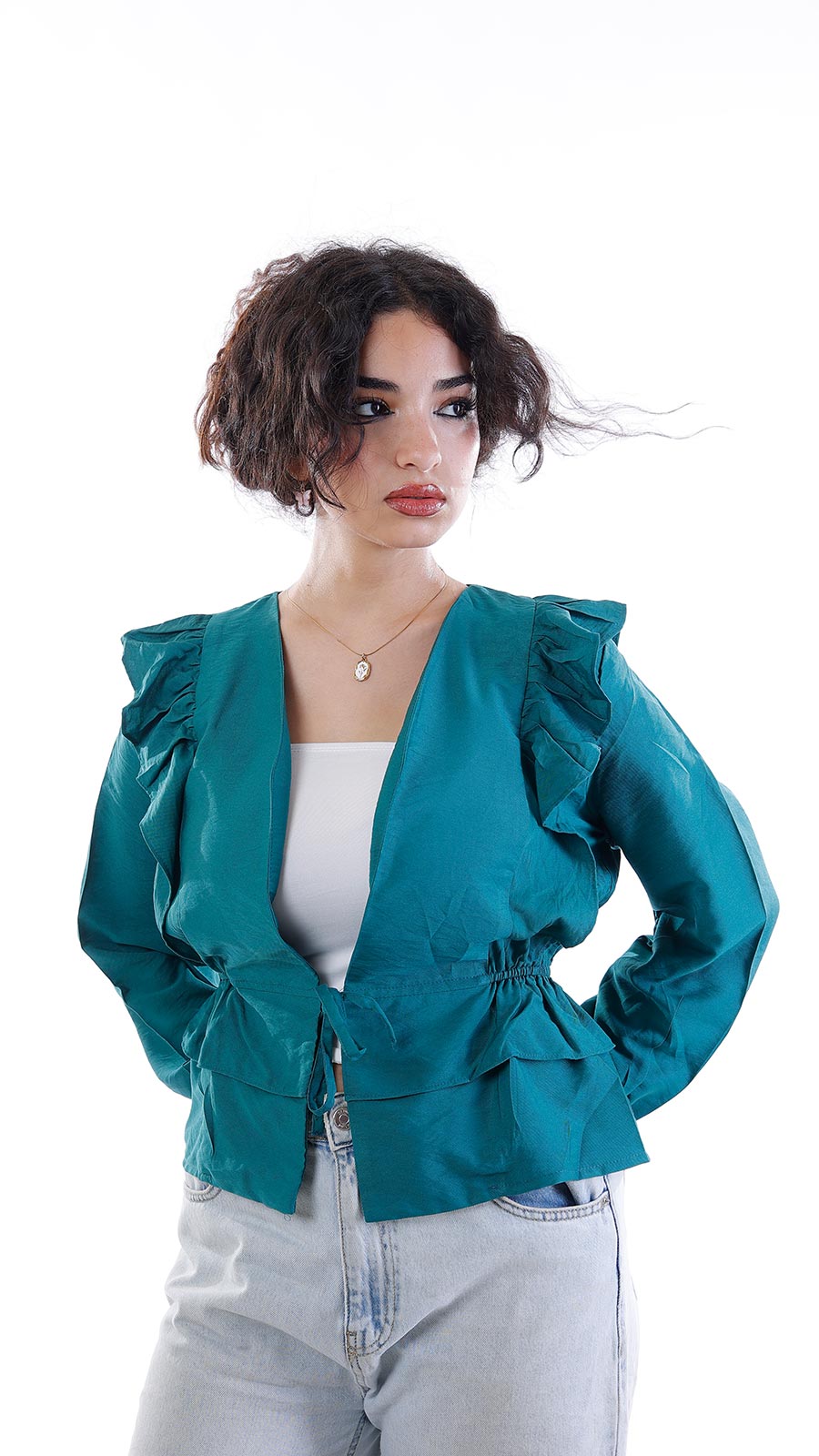 Escape Cotton Blouse with Tie and Ruffle Details