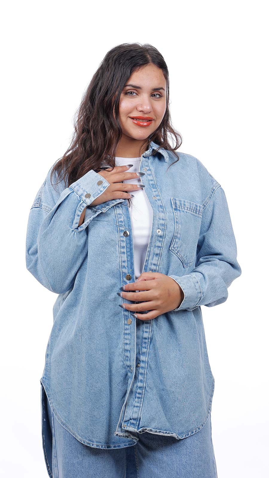 Long denim shirt 1 pocket