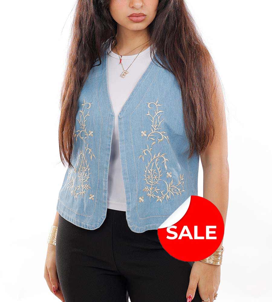 Slim Denim Embroidered Vest