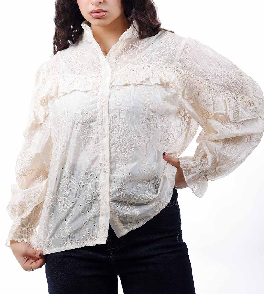 Flower pattern tulle blouse