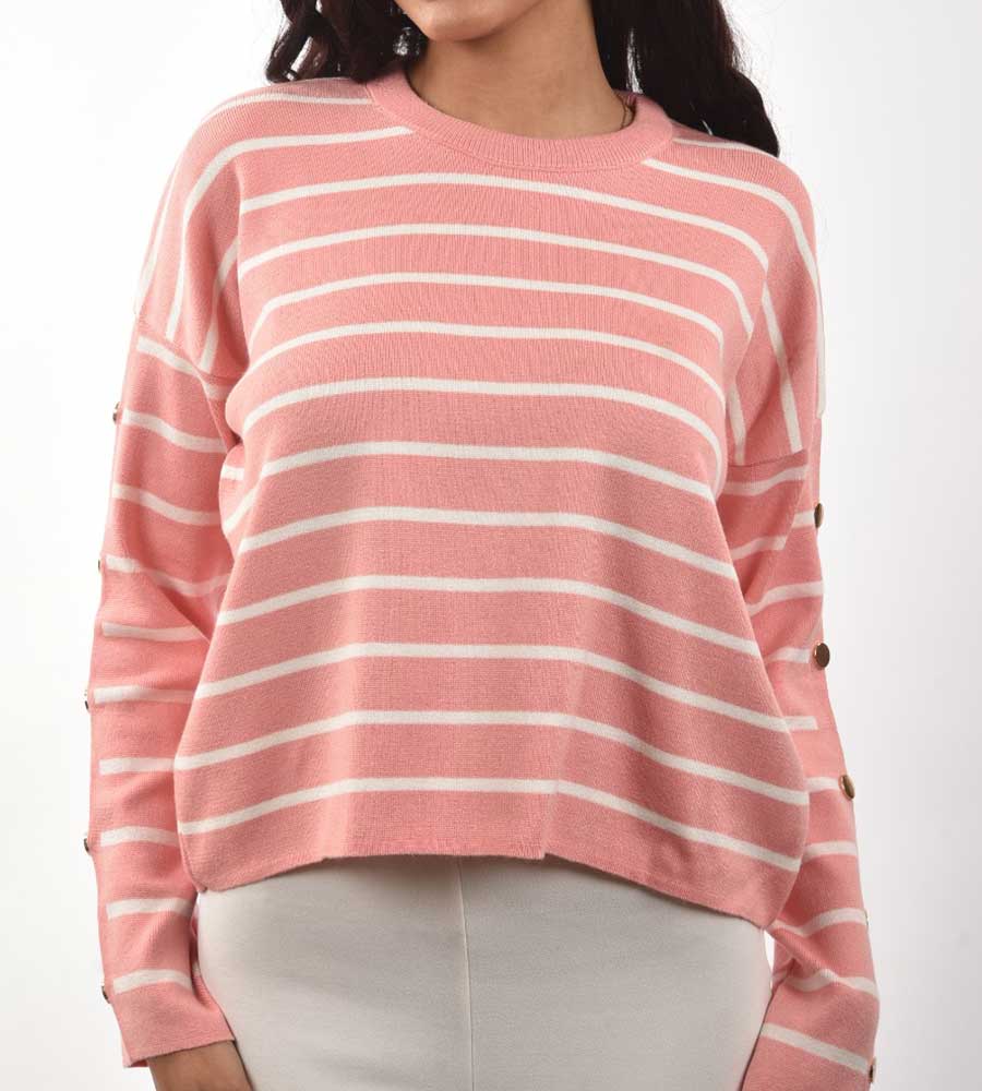 Knitted pullover with fine stripes