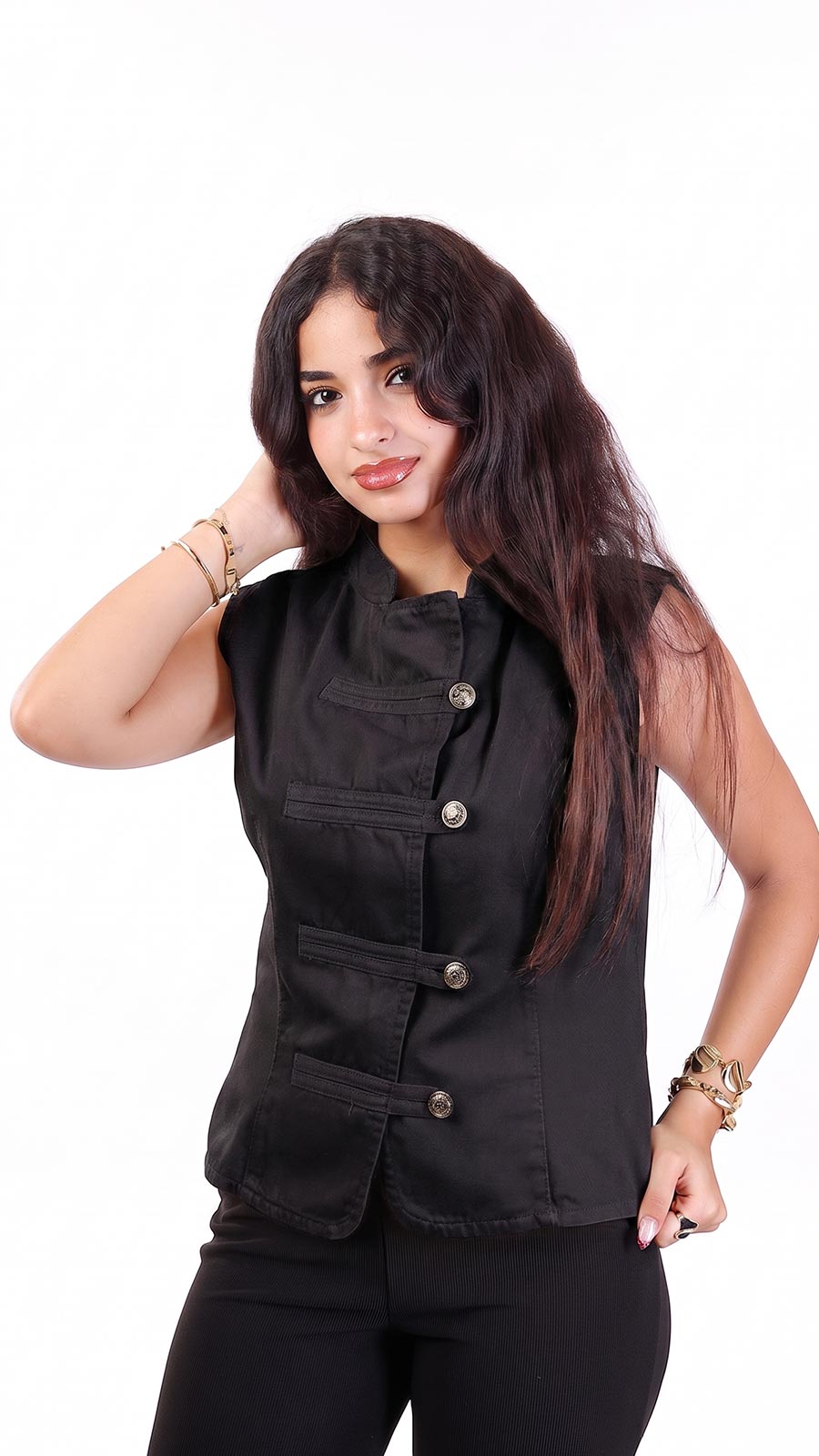 Gabardine Vest with Four Buttons