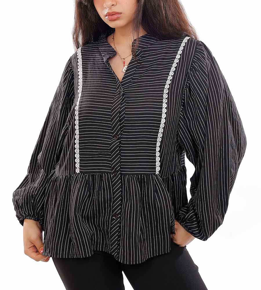 Button-front stripped blouse