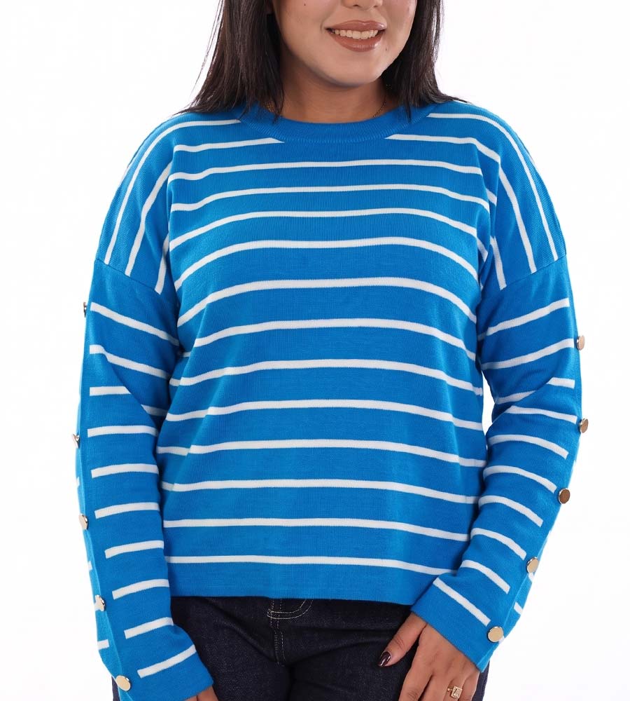 Striped Pullover With Sleeve Buttons