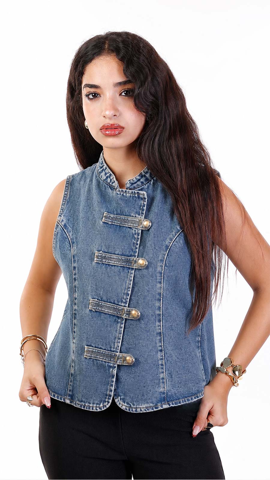 Denim Vest with Four Buttons