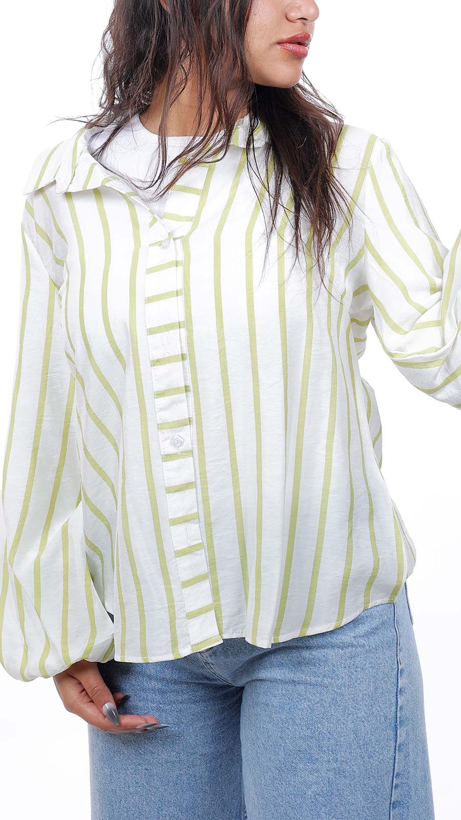 Puff sleeves striped shirt