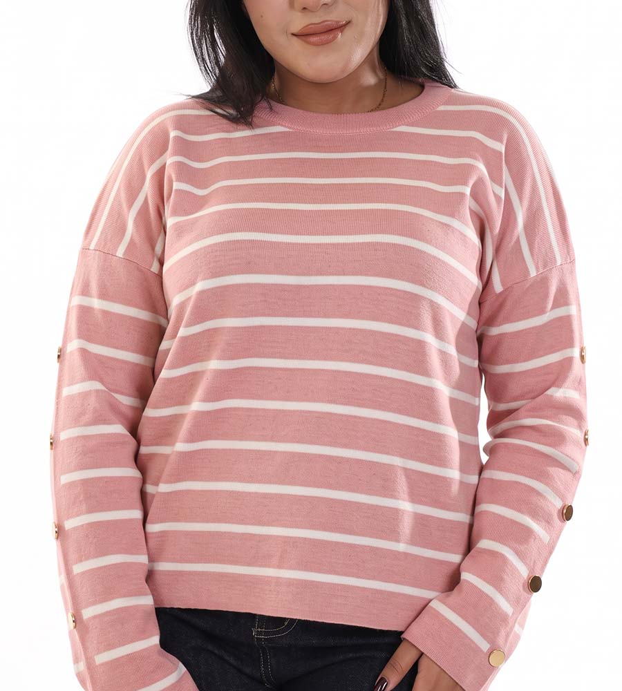 Striped Pullover With Sleeve Buttons