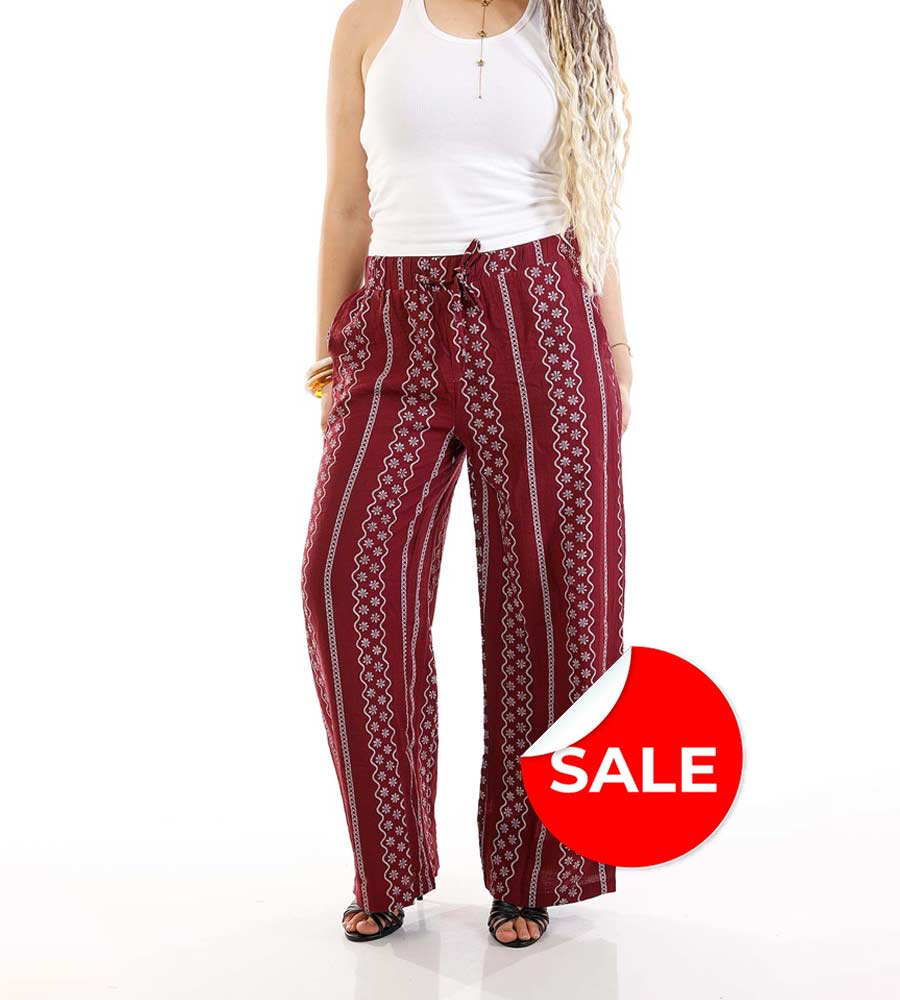 Wide-leg patterned cotton pants