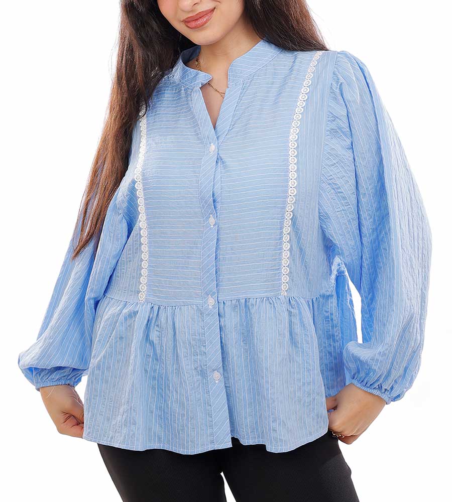 Button-front stripped blouse