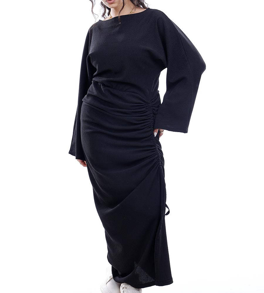 Ribbed Dress with Side Drawstring